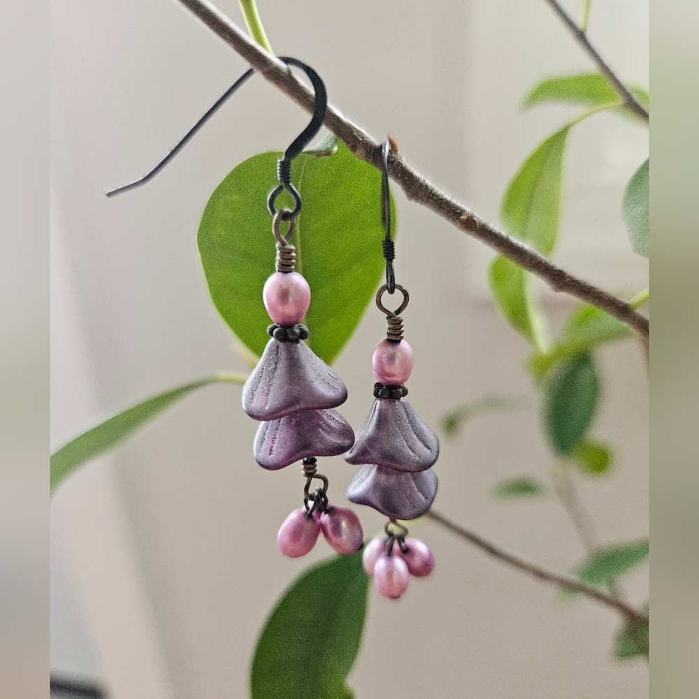Purple flower earrings
